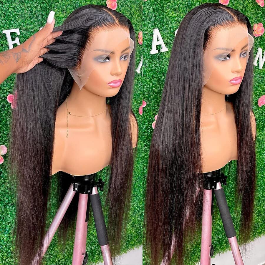 Straight Lace Front Wigs Human Hair 180 Density 13X4 HD Transparent Lace Frontal Wigs Straight Human Hair Wigs With Baby Hair Hairline Brazilian Virgin Human Hair Glueless Wig For Women (24 Inch)