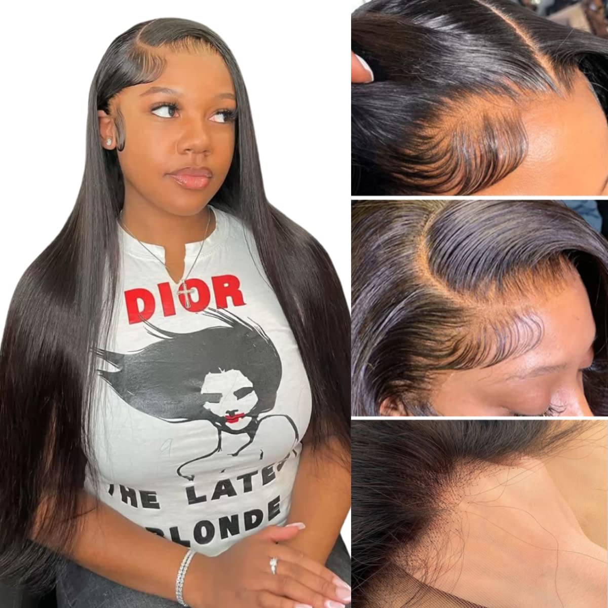 Straight Lace Front Wigs Human Hair 180 Density 13X4 HD Transparent Lace Frontal Wigs Straight Human Hair Wigs With Baby Hair Hairline Brazilian Virgin Human Hair Glueless Wig For Women (24 Inch)