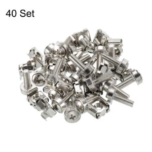 PATIKIL Rack Mount Cage Nuts M5x15mm Mounting Screws Iron Nickel Plated for Server Rack Cabinets with Washers, Silver Tone 40 Sets