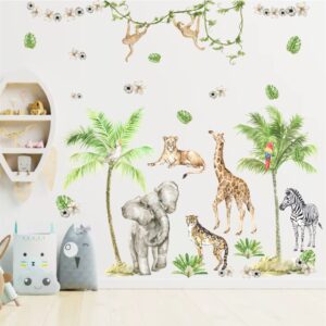 Jungle Animals Wall Decals Woodland Animals Wall Stickers Baby Boys Girls Nursery Wall Decor,Safari Wall Decals Peel and Stick Elephant Giraffe Forest Animal Wall Stickers for Kids Room Playroom Decor