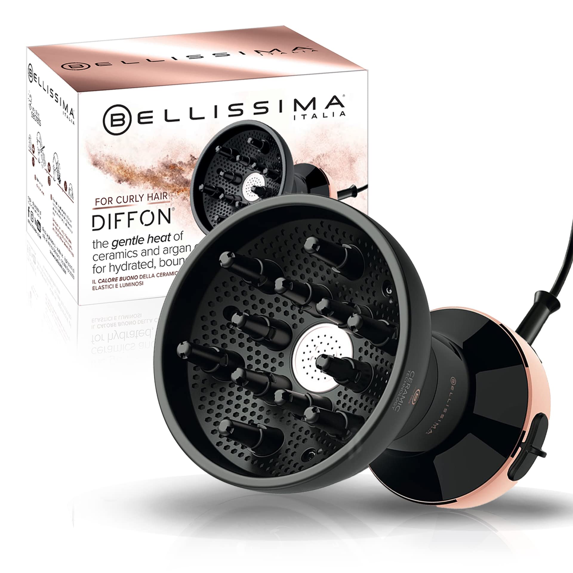 Bellissima Italia Diffon DF1 5000 Ceramic - Lightweight Diffuser & Curly Hair Dryer with Argan Oil