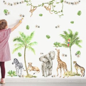 Jungle Animals Wall Decals Woodland Animals Wall Stickers Baby Boys Girls Nursery Wall Decor,Safari Wall Decals Peel and Stick Elephant Giraffe Forest Animal Wall Stickers for Kids Room Playroom Decor