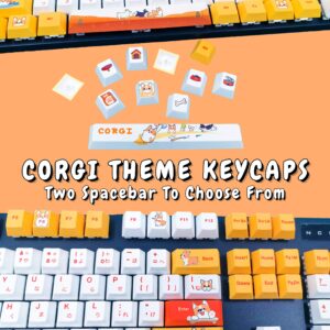 POPKEEY Corgi Dog Japanese Keycaps for Cherry MX Switches Cute Pets Mechanical Gaming Keyboard, PBT Key Caps Set（Japanese Version）