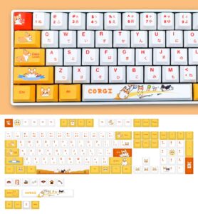 popkeey corgi dog japanese keycaps for cherry mx switches cute pets mechanical gaming keyboard, pbt key caps set（japanese version）