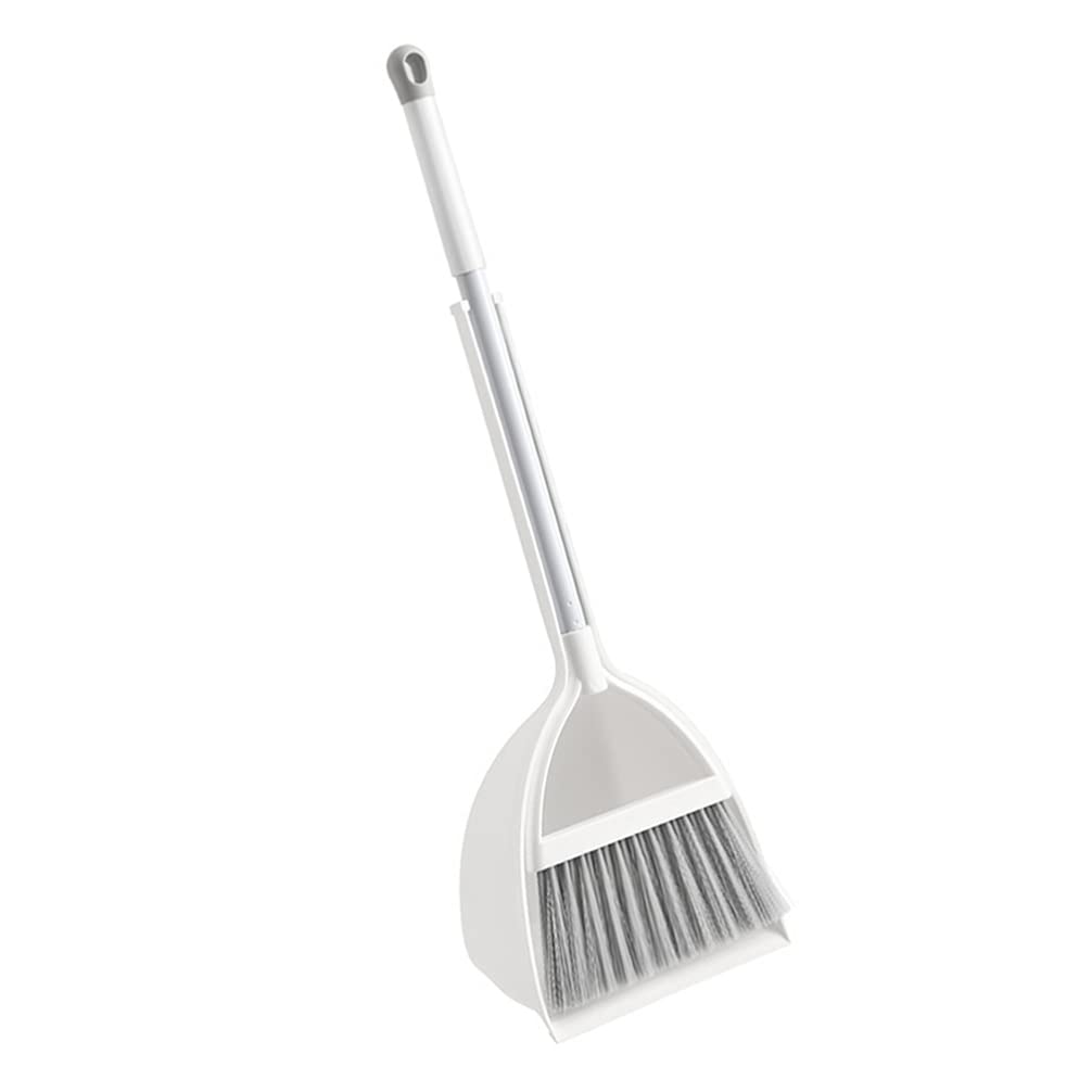 Cabilock Broom and Dustpan Set: Long Handle Stand Up Dustpans with Broom Set Household Sweeping Shovel Tools Home Cleaning Supplies for Broom Lobby Garage Home Yard White