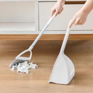 Cabilock Broom and Dustpan Set: Long Handle Stand Up Dustpans with Broom Set Household Sweeping Shovel Tools Home Cleaning Supplies for Broom Lobby Garage Home Yard White