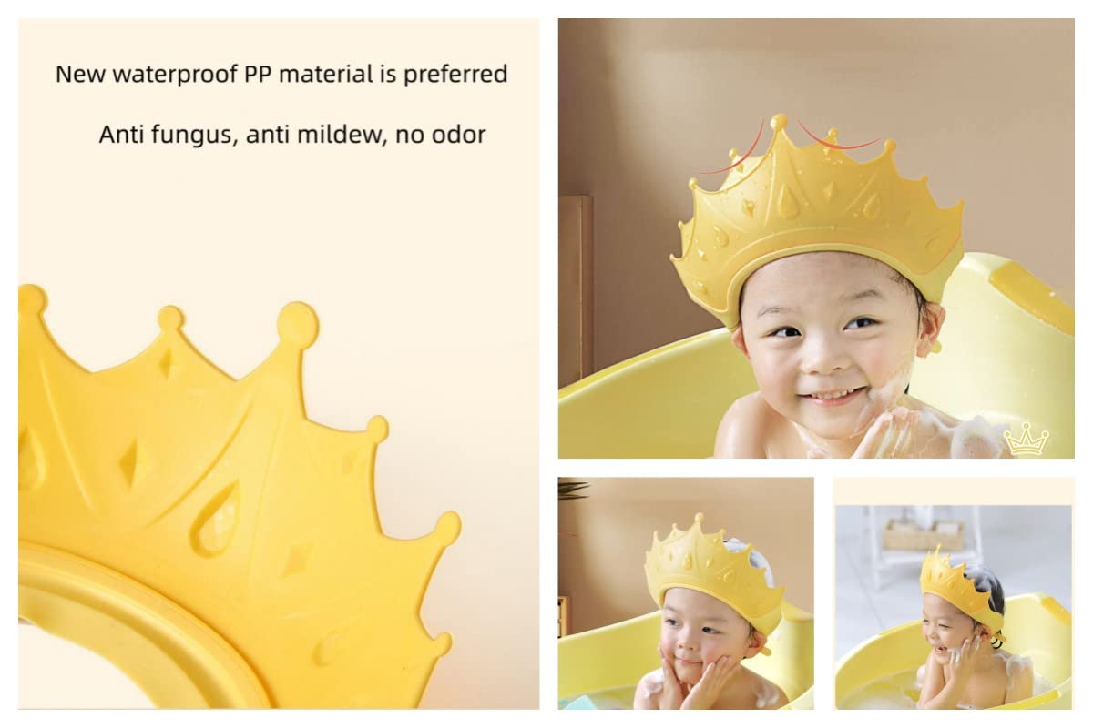 Crown Baby Shower Cap Waterproof Shampoo hat for Children Toddler Girls Boys Protect Ears Eyes，Adjustable Silicone Hair Washing Visor Bathing Hat Bathing Crown. for Toddler, Baby, Kids, Children