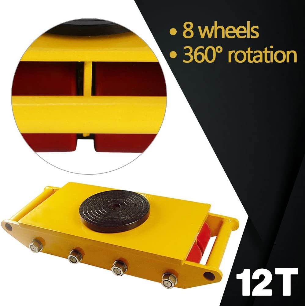 ZXMOTO Heavy Duty Machine Dolly Skates Industrial Machinery 12T 26400lbs,4pcs Machinery Mover Cargo Trolley with Steel Rollers Cap 360 Degree Rotation