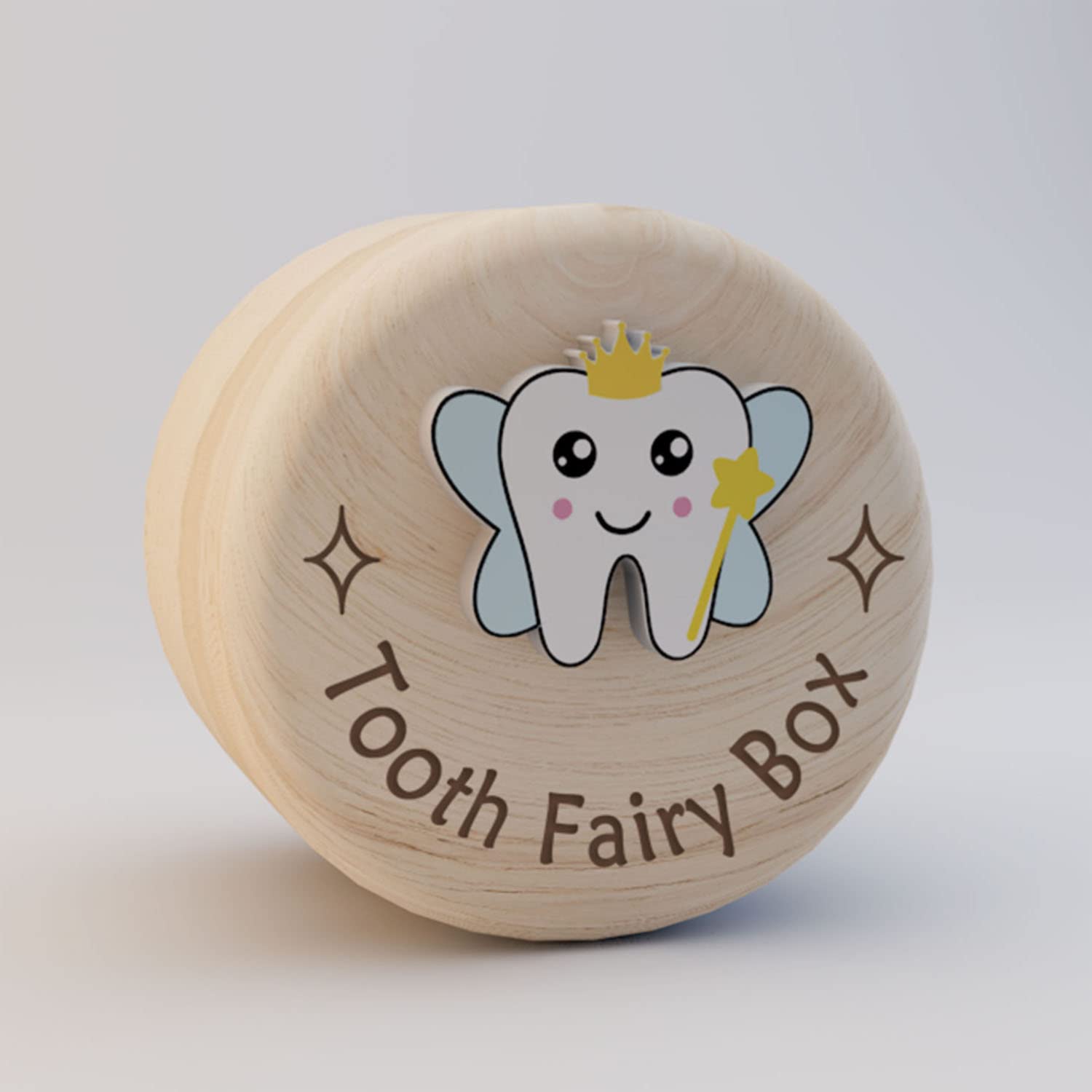 Tooth Fairy Box, Carved Wooden Box with 3D Tooth, Stores Lost Teeth for Kids, Easy to Carry, Suitable Size and Durable, Dropped Tooth Keepsake Storage Box for Boy or Girl(B-Wings-T)