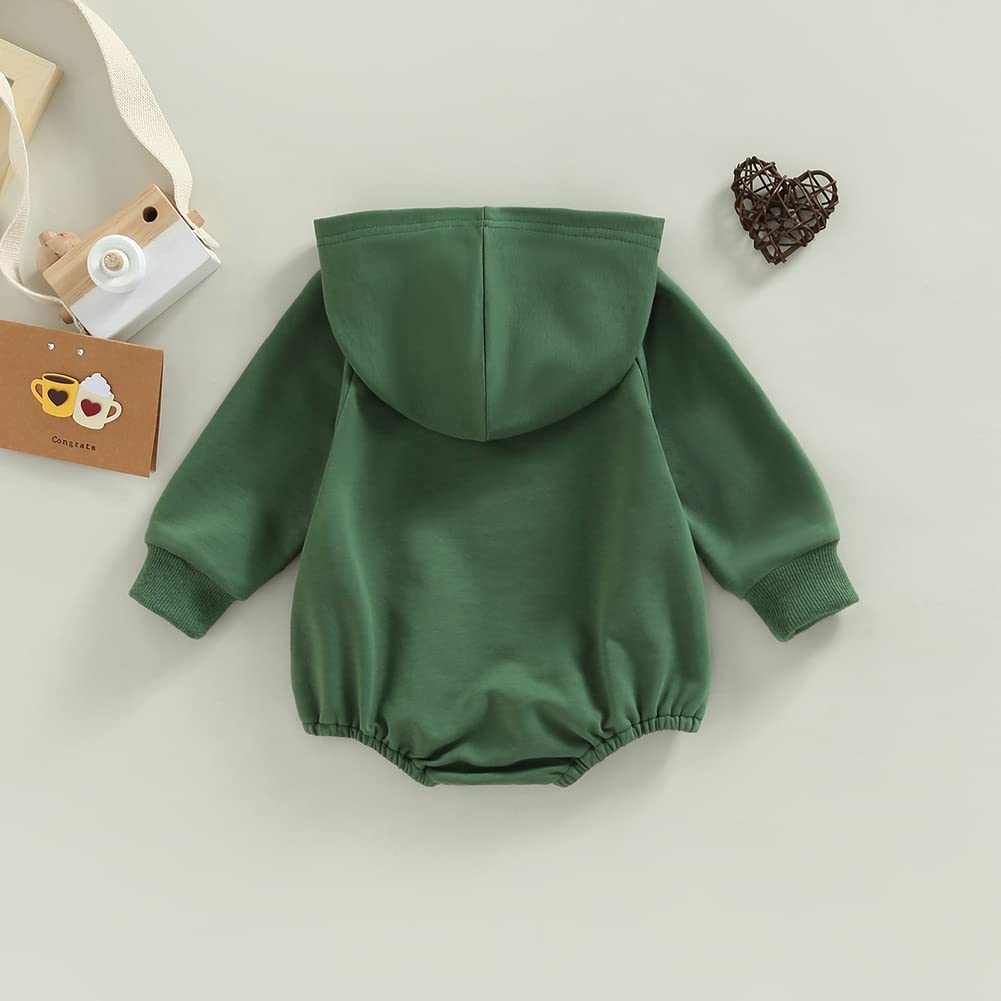 Thorn Tree Newborn Baby Boy Hooded Sweatshirt Long Sleeve Solid Romper Infant Baby Fall Winter Onesie Outfits (Green,0-3 Months)