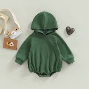 Thorn Tree Newborn Baby Boy Hooded Sweatshirt Long Sleeve Solid Romper Infant Baby Fall Winter Onesie Outfits (Green,0-3 Months)