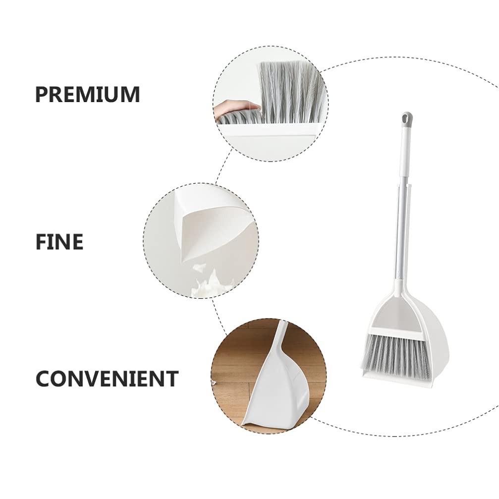 Cabilock Broom and Dustpan Set: Long Handle Stand Up Dustpans with Broom Set Household Sweeping Shovel Tools Home Cleaning Supplies for Broom Lobby Garage Home Yard White