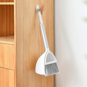 Cabilock Broom and Dustpan Set: Long Handle Stand Up Dustpans with Broom Set Household Sweeping Shovel Tools Home Cleaning Supplies for Broom Lobby Garage Home Yard White