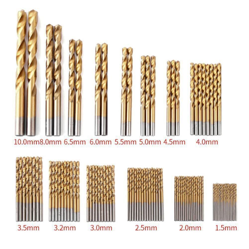 99 Pcs Titanium Coated Drill Bit Set, 135 Degree Tip HSS Drill Bits Kit for Steel, Aluminum, Copper, Soft Alloy Steel, Wood, Plastic Size from 1/16" to 3/8" (Plastic Bag)