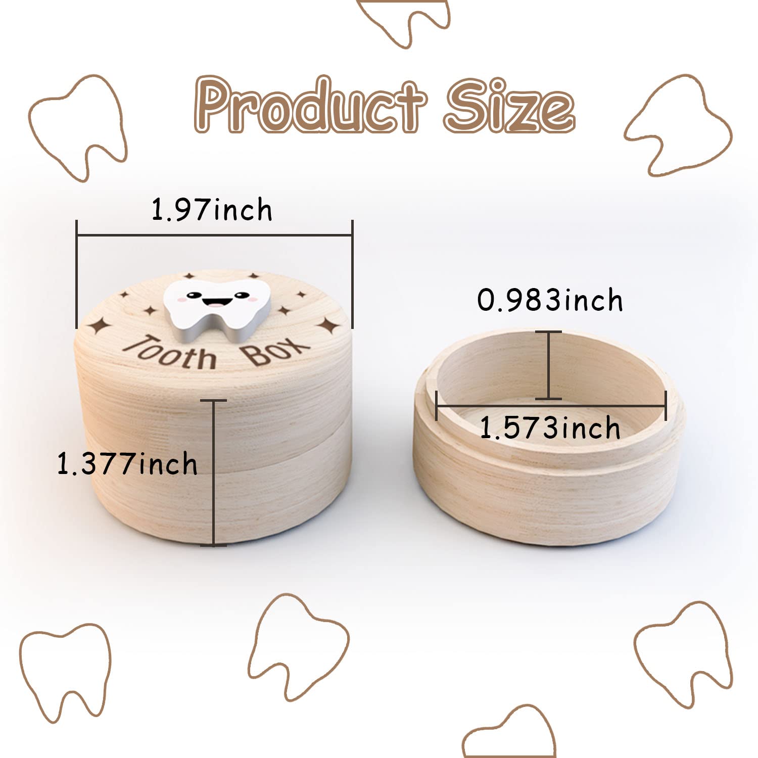 Tooth Box for Kids, Tooth Fairy Wooden Box with Engraved Four-Pointed Star and 3D Tooth, Stores Lost Teeth for Boys and Girls Easy to Carry, Dropped Tooth Keepsake Storage Box （Tooth）