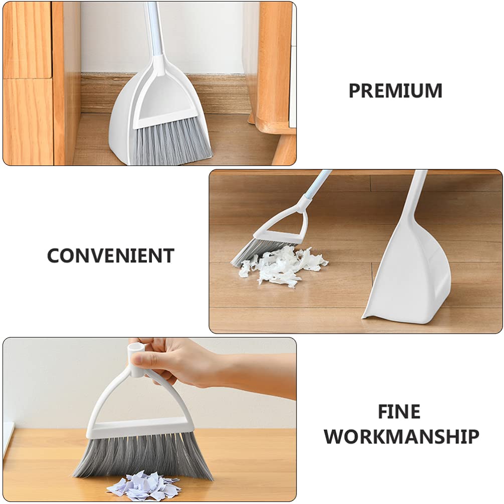 Cabilock Broom and Dustpan Set: Long Handle Stand Up Dustpans with Broom Set Household Sweeping Shovel Tools Home Cleaning Supplies for Broom Lobby Garage Home Yard White