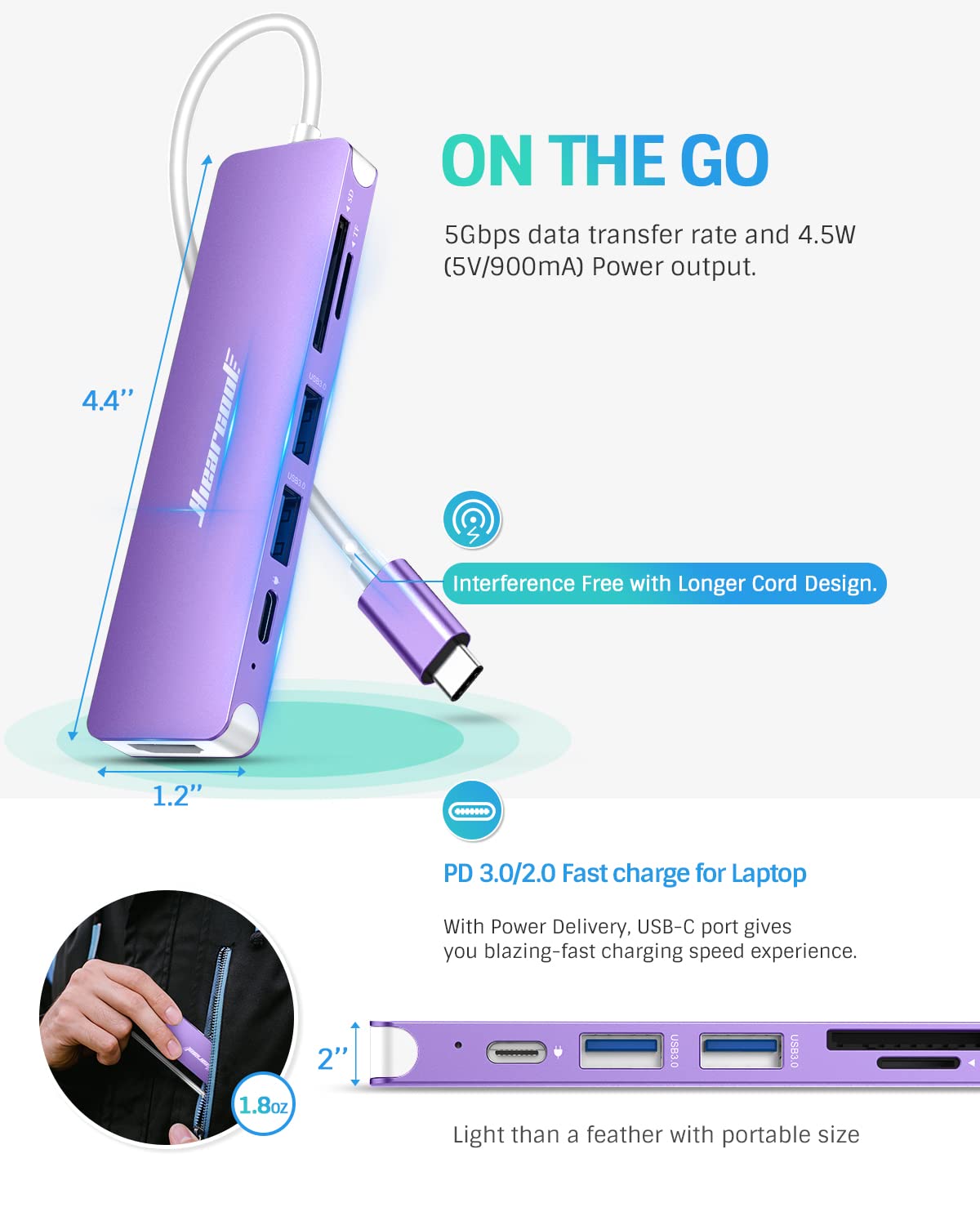 Hiearcool 7IN1 USB C Adapter, USB C Hub-(Midnight Blue and Purple)