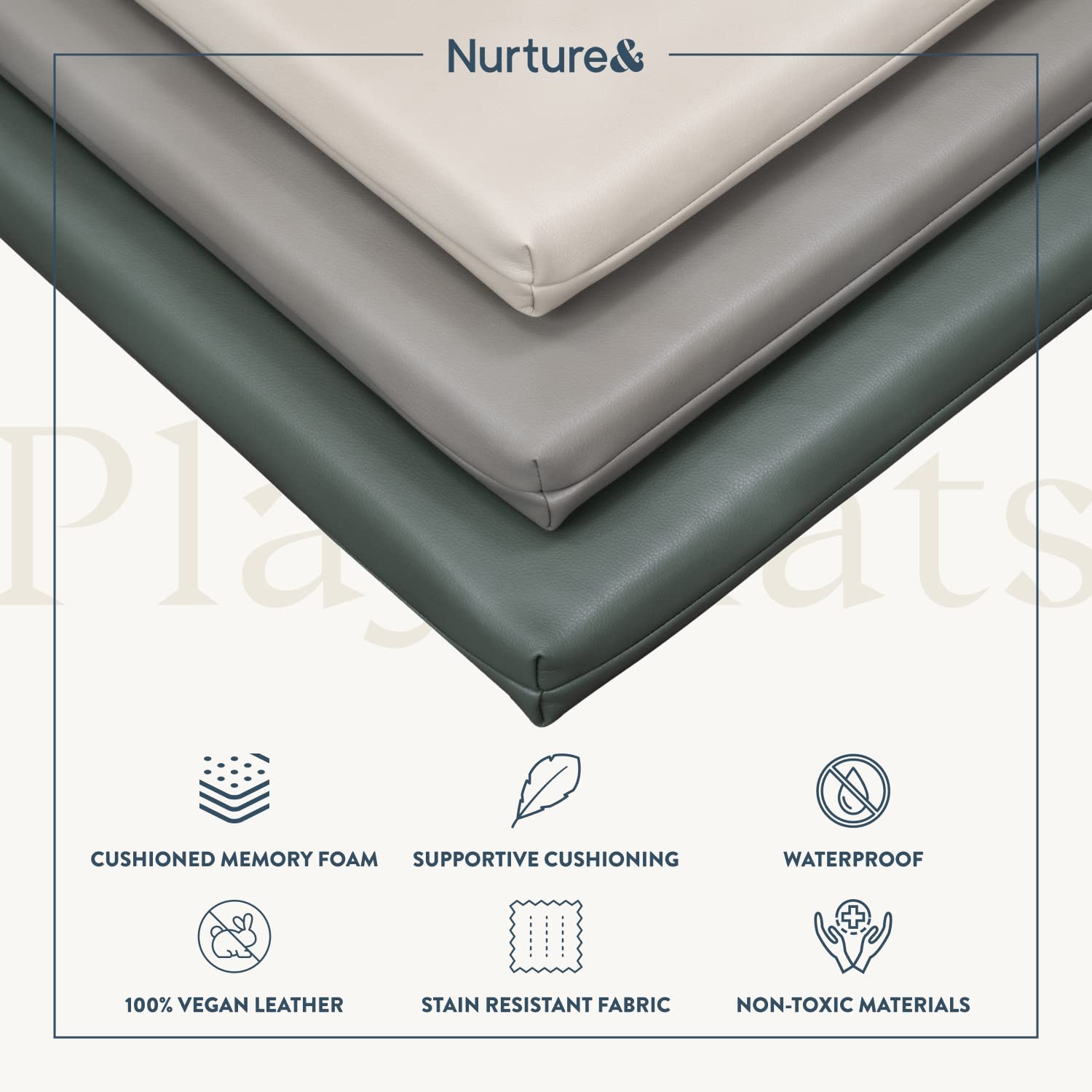 Nurture& Baby Padded Play Mat | Non-Toxic Foam Floor Activity Pad for Babies, Toddlers, Infants | Activity, Tummy Time, Crawling (Max 51" x 76", Olive)