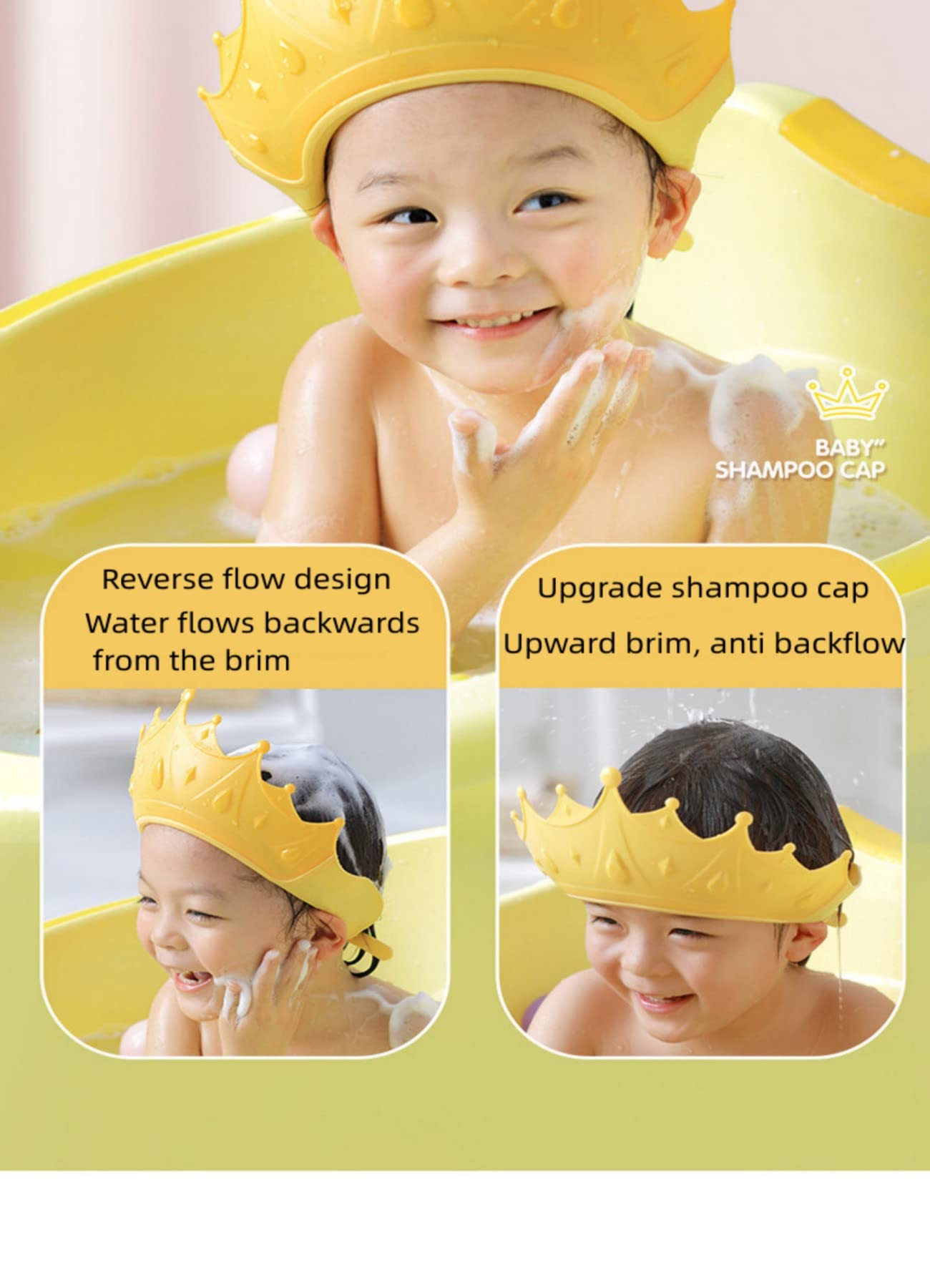 Crown Baby Shower Cap Waterproof Shampoo hat for Children Toddler Girls Boys Protect Ears Eyes，Adjustable Silicone Hair Washing Visor Bathing Hat Bathing Crown. for Toddler, Baby, Kids, Children