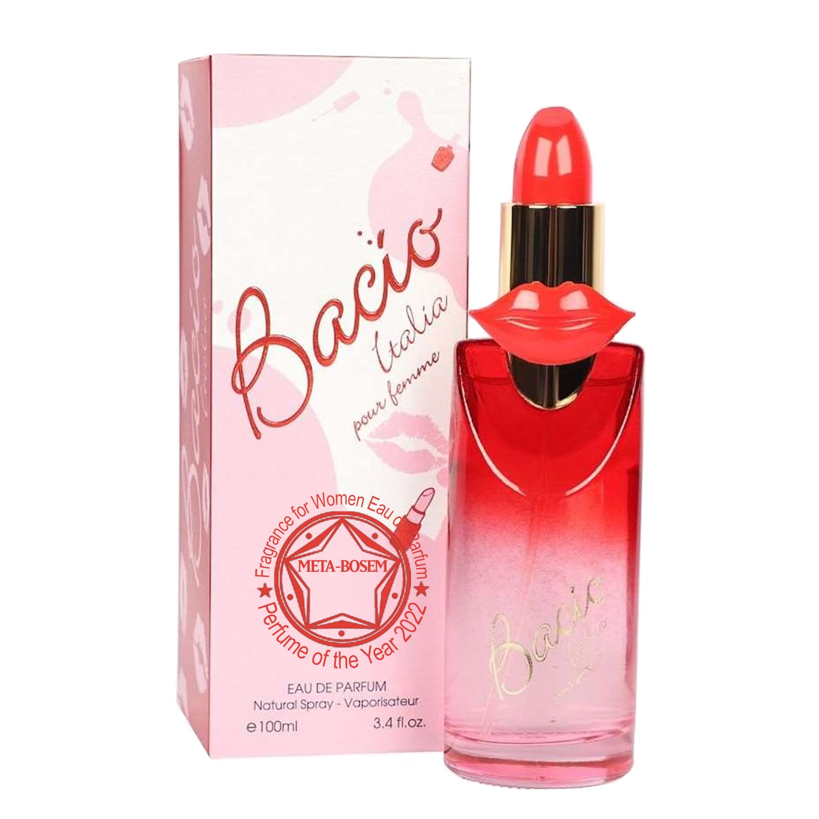 META-BOSEM Bacio Italia Pour Femme, Women Perfume Eau de Parfum Natural Spray- Spicy Oriental Fragrance - Jasmine Notes - Great Holiday Gift - for All Day Use - a Classic Bottle, 3.4 Fluid Ounce/100Ml