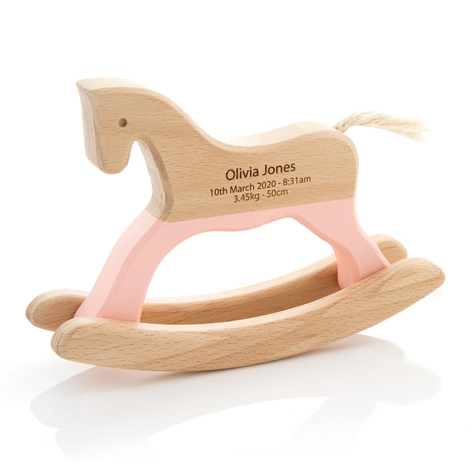 Personalized Wooden Horse Gift with Babys Name Engraved - A Perfect Keepsake Toy for Toddler, Infant and Newborn Baby, Birthday Baptism for Boy or Girl Room Decor - Mom Will Love - Pink