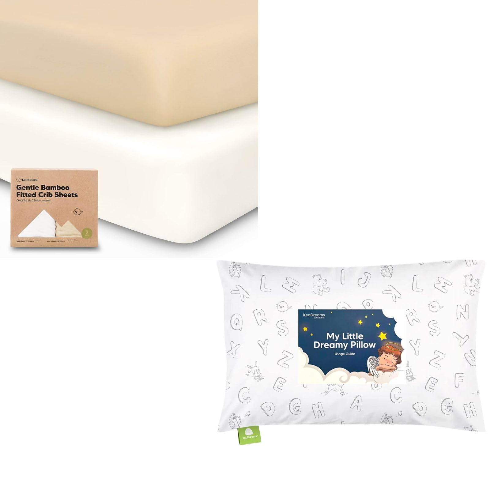 KeaBabies 2-Pack Crib Sheets for Boys, Girls and Toddler Pillow with Pillowcase - Jersey Fitted Crib Sheet - 13x18 My Little Dreamy Pillow - Organic Baby Crib Sheets Neutral - Organic Cotton