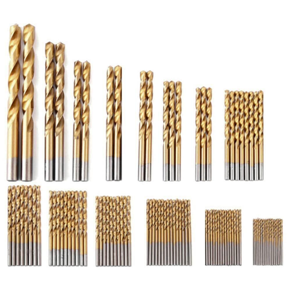 99 Pcs Titanium Coated Drill Bit Set, 135 Degree Tip HSS Drill Bits Kit for Steel, Aluminum, Copper, Soft Alloy Steel, Wood, Plastic Size from 1/16" to 3/8" (Plastic Bag)