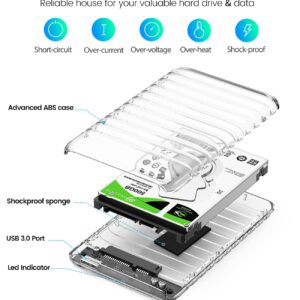 ORICO 2.5 inch External Hard Drive Enclosure USB 3.0 to SATA III Tool-Free Clear Hard Disk Case for 7mm 9.5mm SATA HDD SSD Max 6TB Support UASP (2139U3)