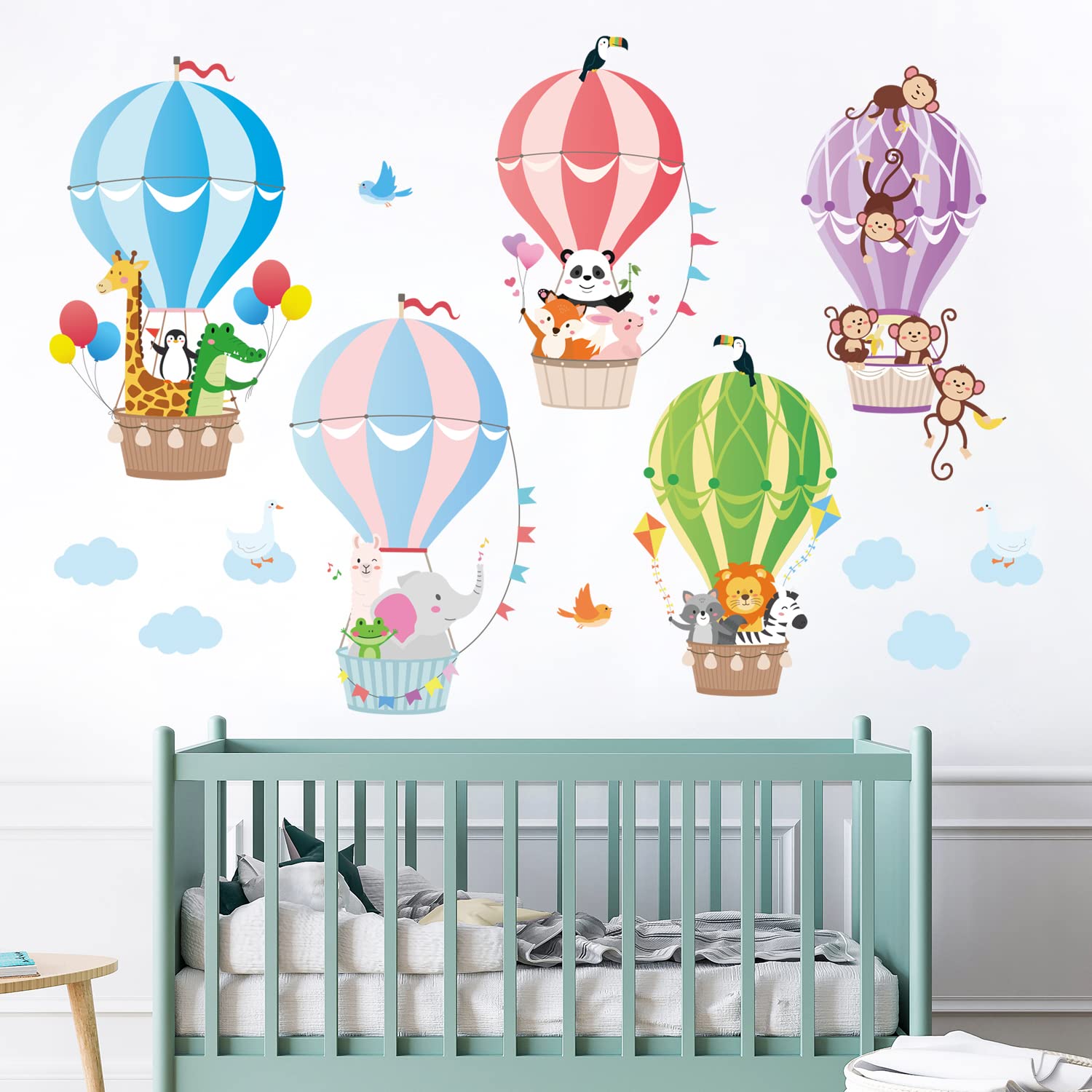 DECOWALL BS-104 Hot Air Balloons Wall Decals Animal Clouds Stickers for Kids Bedroom Nursery Playroom Living Room Removable Art Decor Decoration