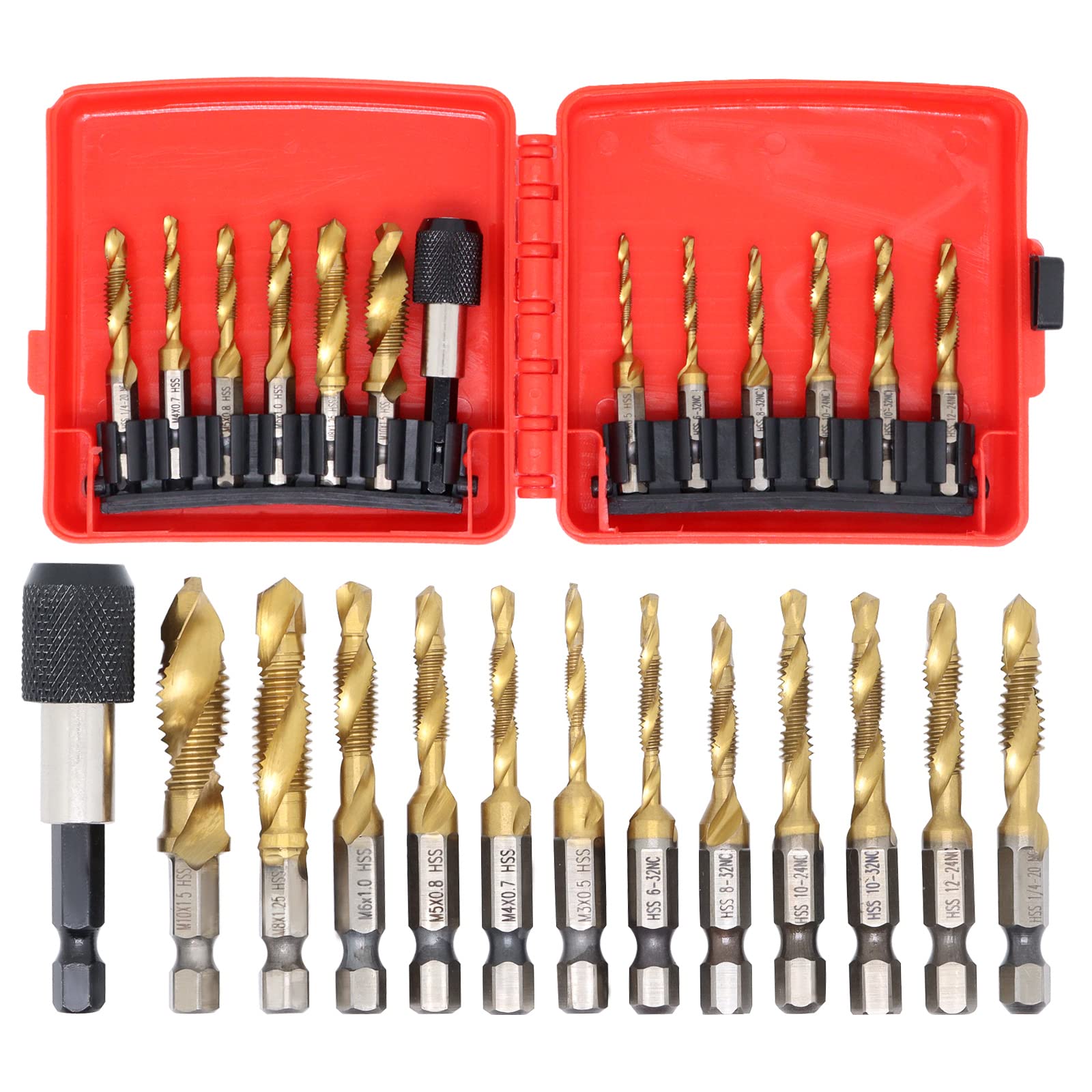 BENLIUDH Drill and Tap Set Metric and Standard, 13pcs Drill Tap Set with Quick Change Adapter for Thread,Countersink