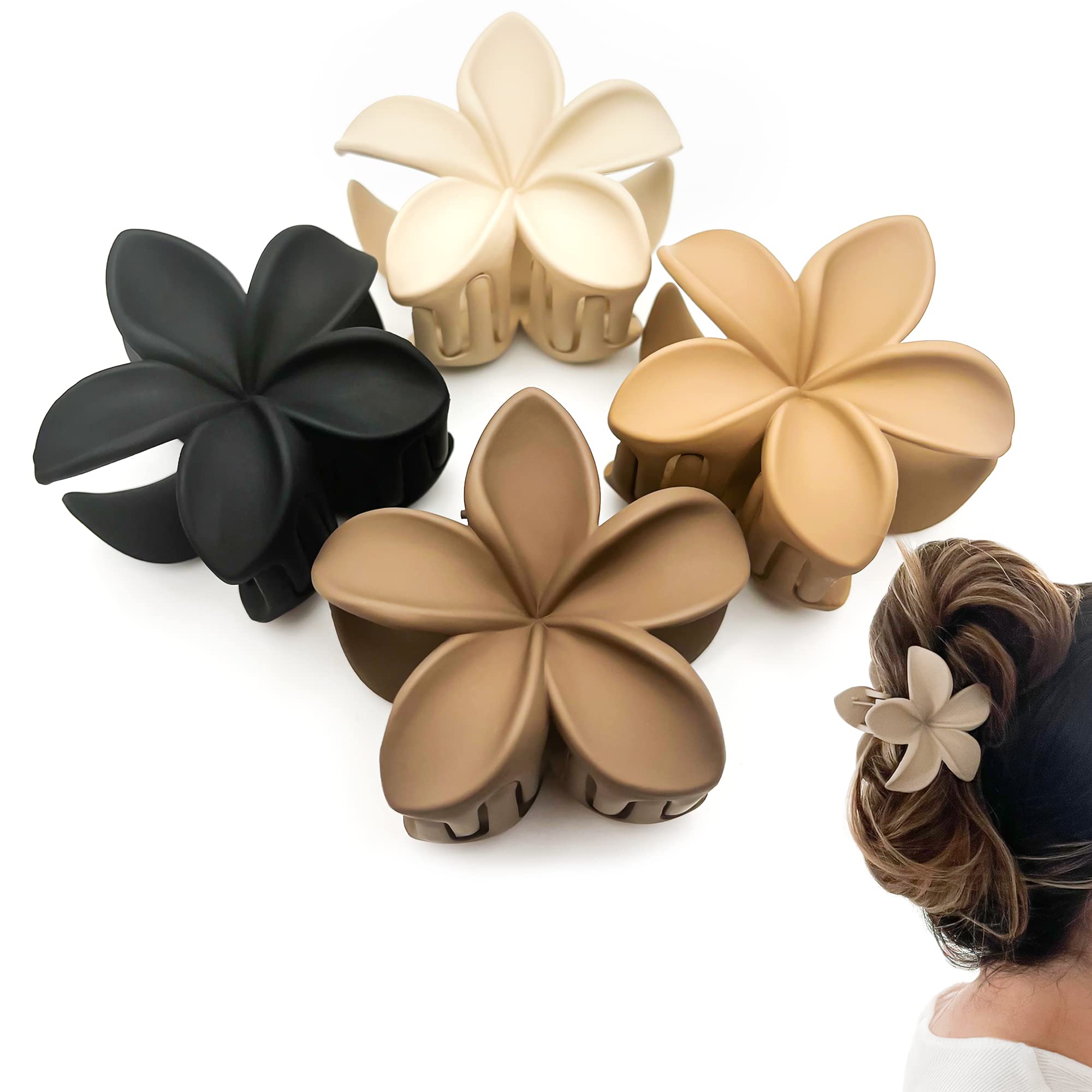 Luvearo Nonslip Matte Flower Hair Claw Clips - Aesthetic Plumeria Accessories for Women with Thick or Thin Hair