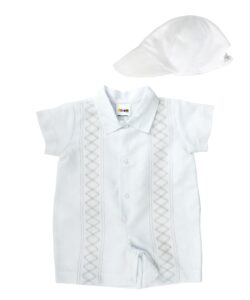 karela kids beautiful linen guayabera shirt with beige details for boys cotton guayabera formal shirt for christening, baptism, birthdays and other celebrations – color white - 12 months