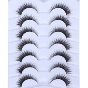 Wleec Beauty 12mm Cat Eye Eyeashes Clear Band 7 Pairs 3D Natural Wispy Lashes Fluffy Handmade Short Dramatic False Eyelash Pack CC67