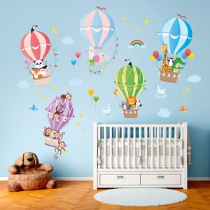 DECOWALL BS-104 Hot Air Balloons Wall Decals Animal Clouds Stickers for Kids Bedroom Nursery Playroom Living Room Removable Art Decor Decoration