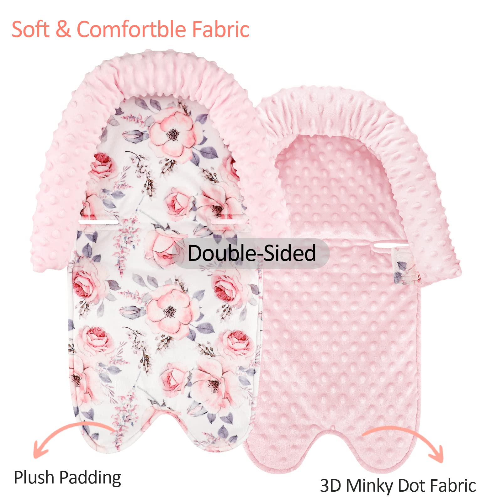 Car Seat Covers for Babies, Baby Carseat Head Support & Strap Cover, Winter Carseat Cover Girls, Pink Floral