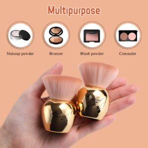 Oneleaf Kabuki Makeup Brushes Premium Synthetic Flat Foundation Kabuki Makeup 2 Pcs Brush Set, Golden (Flat)