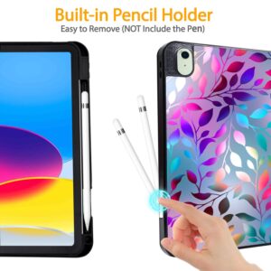 Hi Space for iPad 10th Generation Case 10.9 inch 2022 with Pencil Holder, Colorful Leaf Trifold Protective Shockproof Cover foriPad 10th Gen Auto Sleep Wake for A2757 A2777