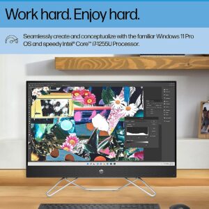 HP 2022 Newest 27-inch FHD IPS All-in-One Desktop Computer 10-Core 12th Intel Core i7-1255U Iris Xe Graphics 16GB DDR4 1TB SSD WiFi 6 Bluetooth Windows 10 Pro White Wireless KB Mouse w/RATZK 32GB USB