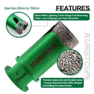 KURSTOL Diamond Core Drill Bits Kit - 7pcs 6/6/6/20/25/35/50mm+1pc 2" Beveling Chamfer Bit+1pc 3/4" Diamond Finger Milling Bit+SDS Adapter to 5/8-11" Thread for Porcelain Ceramic Tile Granite Marble