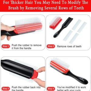 KTKUDY Curly Hair Brush - 9 Row Styling Brush for Detangling & Defining Curls, Heat Resistant, Ideal for Wavy, Curly or Coily Hair - Black