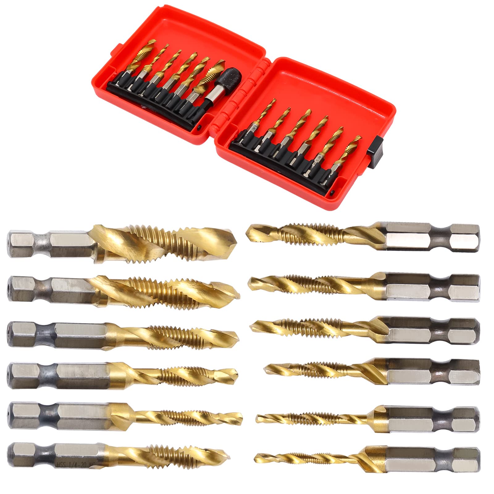 BENLIUDH Drill and Tap Set Metric and Standard, 13pcs Drill Tap Set with Quick Change Adapter for Thread,Countersink