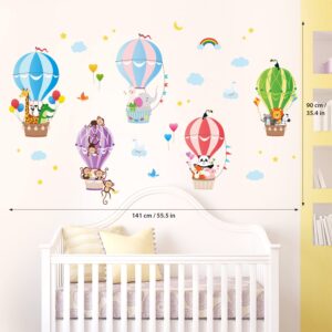 DECOWALL BS-104 Hot Air Balloons Wall Decals Animal Clouds Stickers for Kids Bedroom Nursery Playroom Living Room Removable Art Decor Decoration