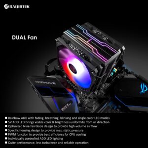 RAIJINTEK ELEOS 12 Duo RBW CPU Air Cooler, Dual 120mm PWM Fans, 4 Copper Direct Contact Heat Pipes, 5V Addressable RGB Lights, for Intel/AMD Ryzen Socket, Compatible with LGA 1700