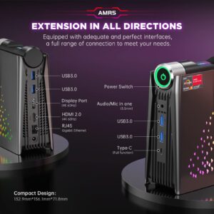 KAMRUI [Gaming PC] Mini PC AMD Ryzen 7 5700U Up to 4.3GHz, 16GB RAM 512GB SSD Small Computer, Radeon Vega 8 Micro Desktop PERF Adjustable, RGB Light, Upgrade Capacity, 4K HDMI DP Type-C