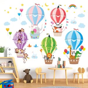 decowall bs-104 hot air balloons wall decals animal clouds stickers for kids bedroom nursery playroom living room removable art decor decoration