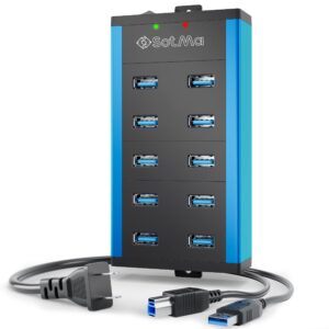 usb 3.0 powered hub - multi-safety 10-port hub 3.0 with adapter - aluminum usb splitter with mounting brackets - extra usb ports for laptops & pc