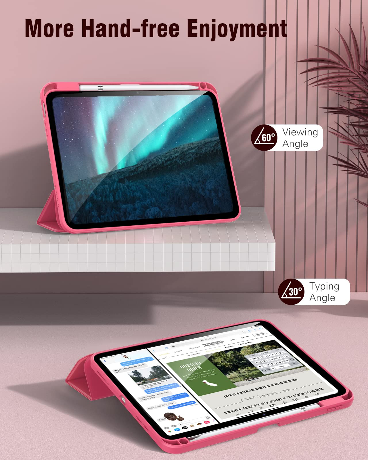 TiMOVO Case for iPad 10th Generation with Pencil Holder iPad 10.9 Inch Case 2022, iPad Case 10th Generation Hybrid Slim Tri-fold Stand Protective Cover with Clear Back for iPad 10, Watermelon Pink