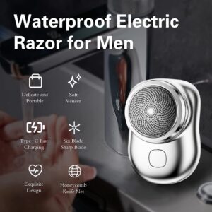 Mini-Shave Portable Electric Shaver, 2023 Upgrade Electric Razor for Men, Pocket Size Shaver Wet and Dry Shaver USB Rechargeable Compact and Portable Travel (White)