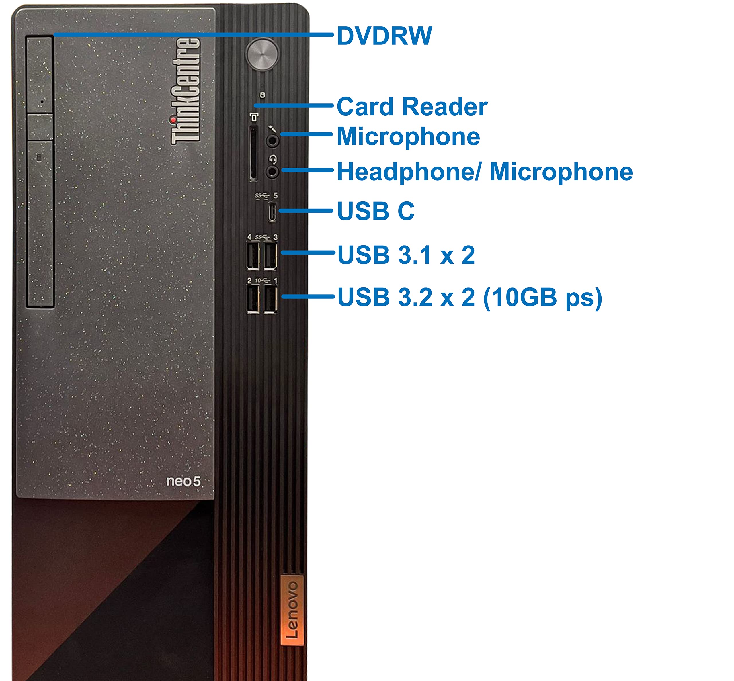 Lenovo ThinkCentre Neo 50T Gen 3 Desktop Computer - Intel i7-12700K, 64GB RAM, 2TB NVMe SSD, AC Wi-Fi, Bluetooth, DisplayPort, HDMI, VGA, DVD-RW, USB Type-C - Windows 11 Pro, Black