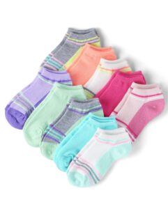 the children's place girls' ankle socks, color block 10 pack, 3-6 years